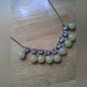 J Crew Rhinestone Necklace Green Bauble Chain Dangle